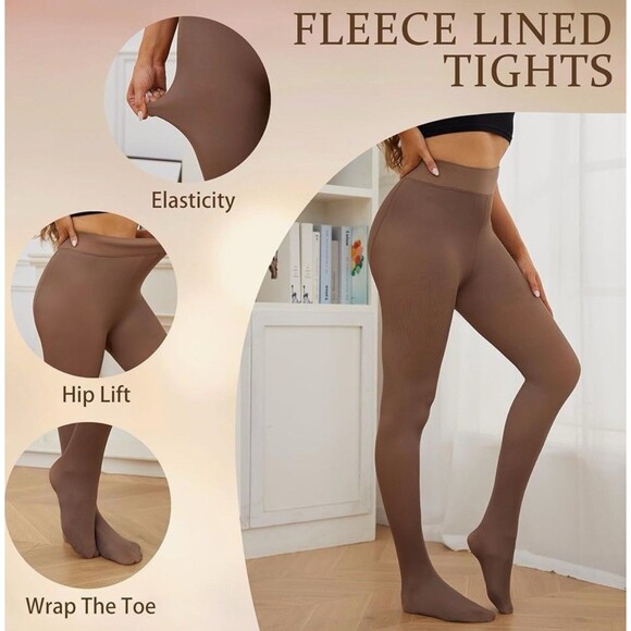 Justay 2 Pairs Fleece Lined Tights Winter Thermal Fake Translucent Fleece - Picture 2 of 5